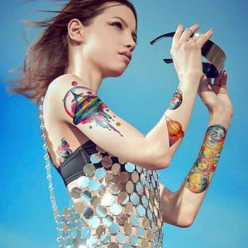 77 Sheets Temporary Tattoos, 17 Sheets Space Planet Astronaut Rockets Half Arm Fake Tattoo for Adults Men Women, 60 Sheets Small Waterproof Lasting Stickers Tattoo for Boys Girls Kids Party