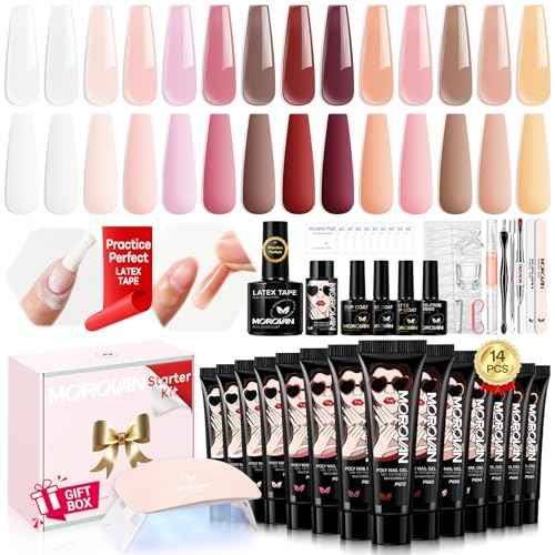 Morovan Poly Gel Nail Kit: All-in-One Beginners Practice Set With Mini Lamp & Slip Solution For DIY Nail Extension Gel Kit Starter At Home User Friendly & Salon Results Path From Beginners To Master