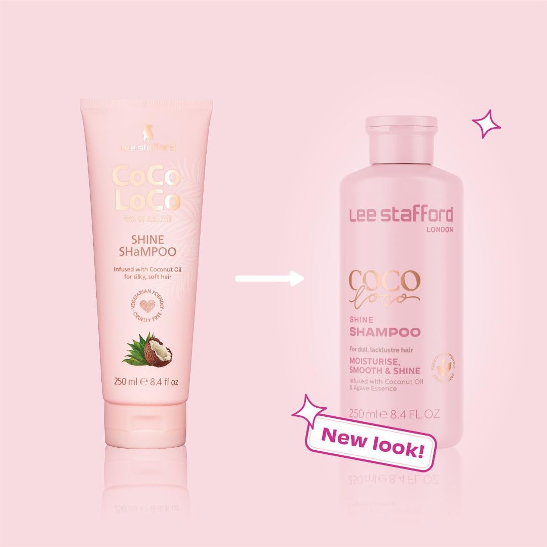 Lee Stafford Shine Shampoo | Coco Loco - Best Moisturizing Lightweight Shampoo for Dry, Dull Hair, Radiant High Gloss Sleek Silk Shiny Finish, Packed with Coconut Oil for Rich Moisture, 250 ml