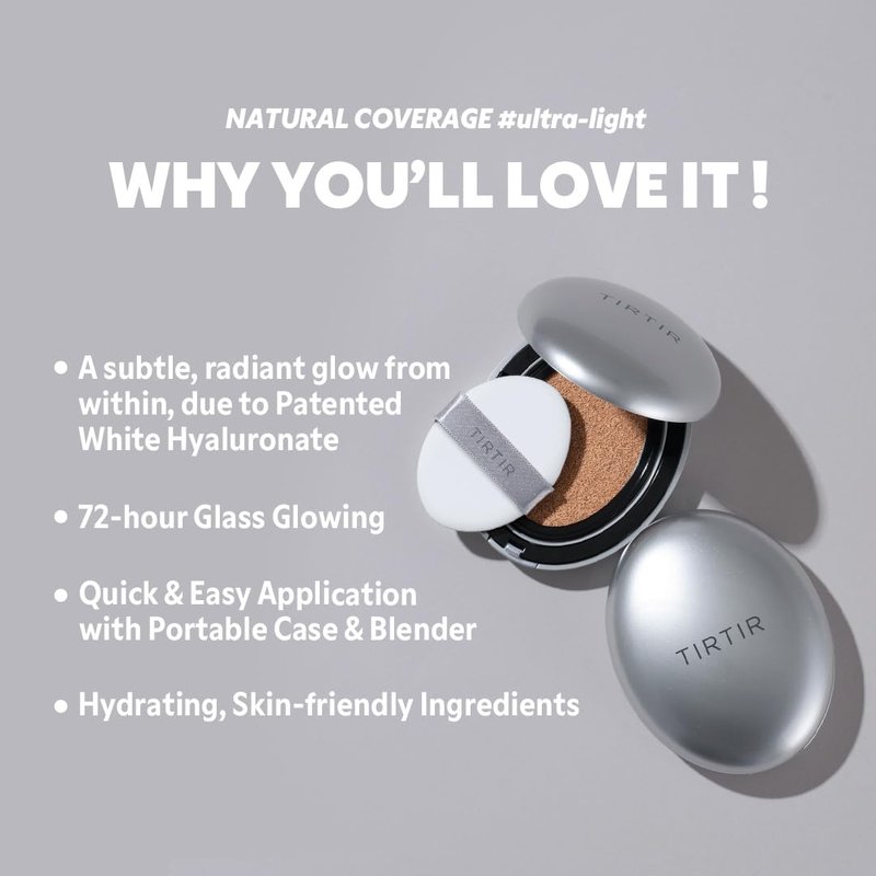 TIRTIR Aura Silver Cushion Foundation - Natural Coverage, Moisturizing, Lightweight | #23N Sand, Full Size 0.63 Fl Oz