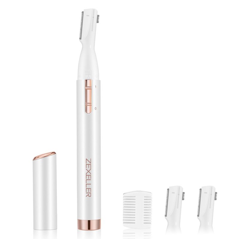 ZEXELLER Upgraded Eyebrow Trimmer, Precision Electric Razor for Women Men, Battery Operated Painless Facial Hair Remover with Adjustable Comb & Washable Blade (Face, Upper Lip, Chin, Neck)