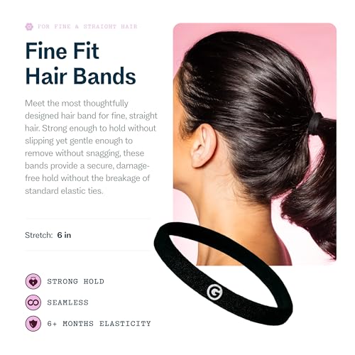 Gimme Beauty Fine Hair Elastic Bands - Slim-Fit Elastic Ties for Fine, Brittle, or Bleached Hair - No-Dent, Gentle-Grip Ponytail Holders for All-Day Comfort - 12 Pack, Black
