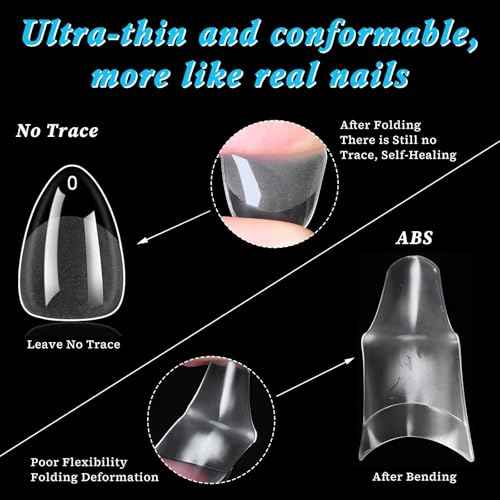 Women Nail Tips Decoration Set, 300pc Extra Short Almond Nail Tips Clear Fake Nails Kit Full Cover XS Short Almond Press Acrylic Nail Kit with Nail Sticker Decal Decoration Kit for Nail Extension