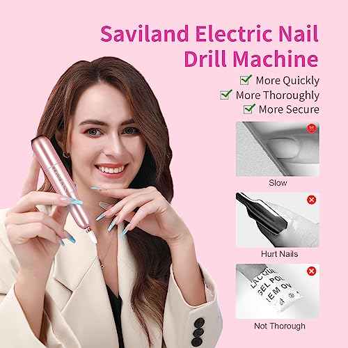 SAVILAND Electric Nail Drill: 2025 Electric Nail File Rose Efile Nail Drill Professional Manicure with 6PCS Nail Drill Bits Portable Nail File & Salon Use Manicure Pedicure at Home