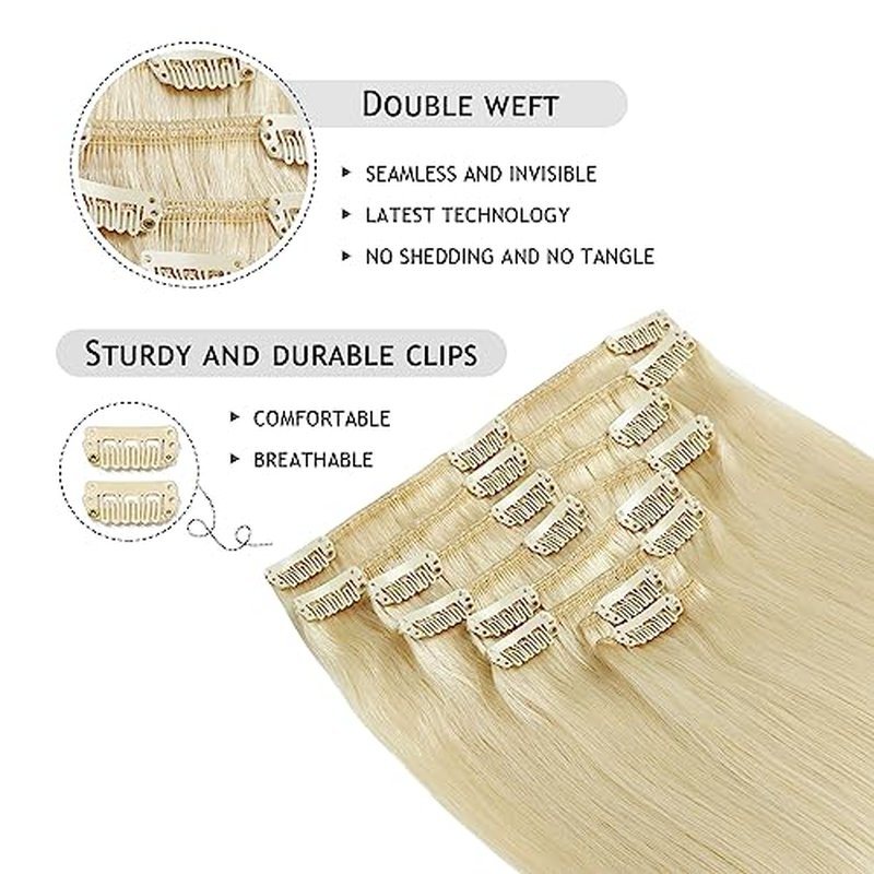 YILITE Clip in Hair Extensions 120g 8Pcs/Pack Platinum Blonde Double Weft Silky Straight Remy Human Hair Thick Clip in Real Hair Extensions for Women (16inches #60 Platinum Blonde)