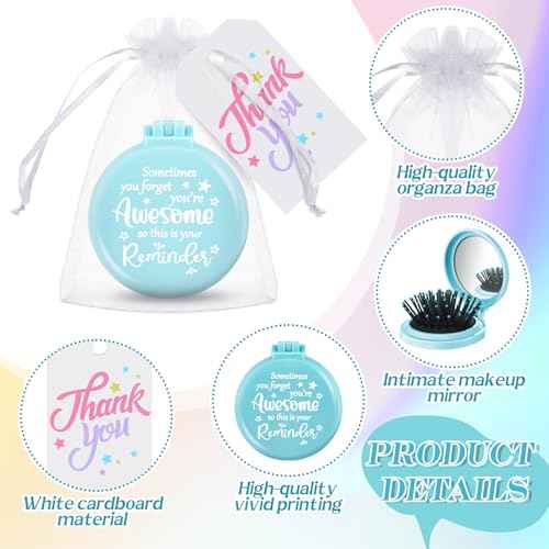 24 Pcs Employee Appreciation Gifts Bulk Folding Travel Brushes Sometimes You Forget You're Awesome Thank You Gifts Travel Mirror Hair Brush for Women Coworker Teacher Staff Team