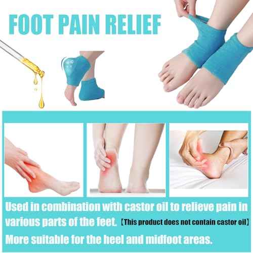 Castor Oil Pack Wrap for Foot, Castor Oil Moisturizing Heel Socks, for Plantar Fasciitis, Cracked Heels - Suitable for Overnight Moisturizing of Feet (Without Essential Oils) (Blue - 2 Pairs)