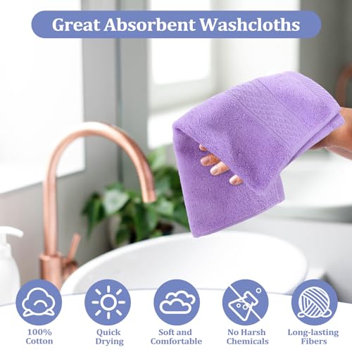 Tudomro 15 Pcs Washcloths Bulk 13 x 13 Inch 100% Cotton Wash Cloths Set Soft Absorbent Face Cloths Face Towels Quick Drying Hand Fingertip Towels for Hotel, Gym, Bathroom, Spa(Purple Series)