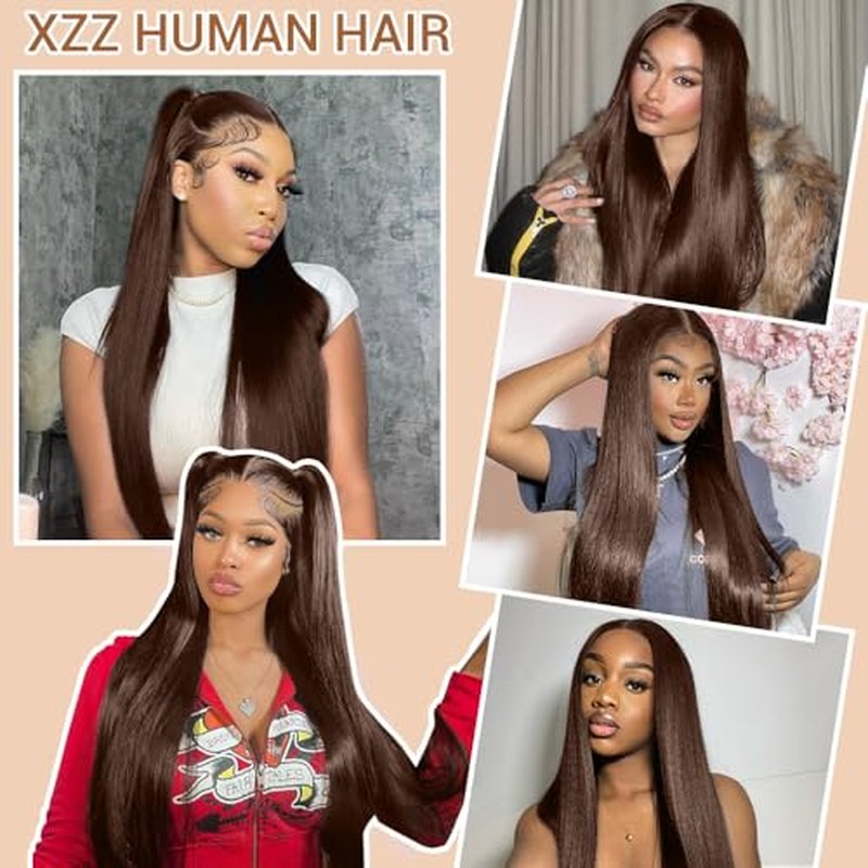 Chocolate Brown Lace Front Wigs Human Hair Pre Plucked 26 Inch Dark Brown Wear And Go Glueless Wig 9x6 Straight Wig Human Hair 220% Density Colored #4 Brown Glueless Hd Lace Frontal Wigs For Women