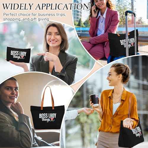 Boss Lady Gift for Women Bosses Day Canvas Tote Bag Makeup Bag Appreciation Gift for Leader Coworker Colleague