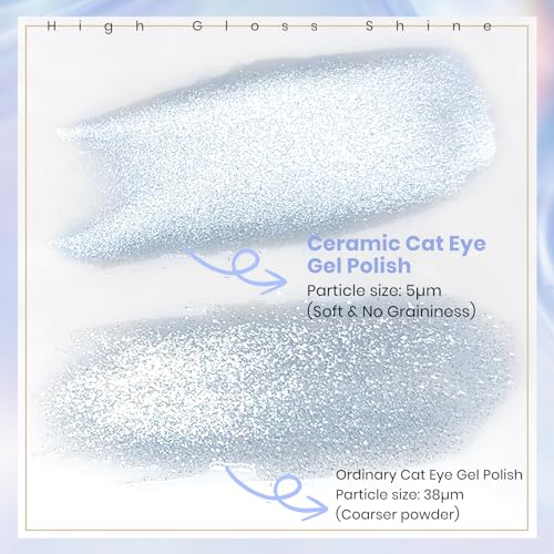 MIZHSE Cat Eye Gel Nail Polish: 8 Colors Ceramic Magnetic Gel Polish Set with Magnet Stick, Crystal Glass Pink Green Blue Spring Colors Smoothie Nail Gel Soak Off UV/LED Nail Art Salon Home Gift