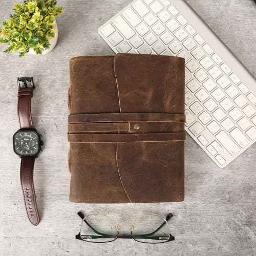 Leather Journal Notebook, Genuine Leather Journal for Men & Women Handmade Writing Travel Notebook, 240 Unlined Pages Vintage Notepad Gift: Rustic Brown (7"x5")
