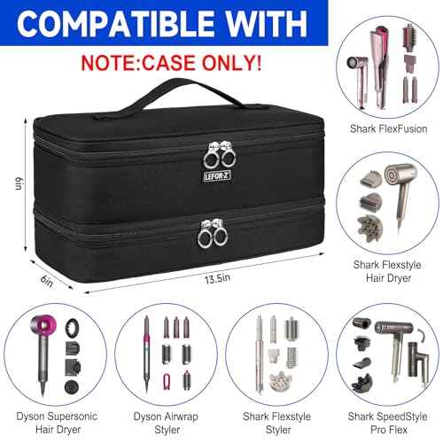 Travel Carrying Case Compatible with Shark Flexstyle/FlexFusion/Hair Dryer,Double-Layer Hair Hot Tools Storage Bag Fits for Dyson Airwrap Styler/Supersonic Hair Dryer and Attachments,Black-Bag Only