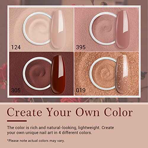 AZUREBEAUTY Dip Powder Nail Kit Starter, Fall 4 Colors Skin Nude Brown Glitter, Acrylic Dipping Powder Liquid Set with Base/Top Coat Activator for Daily French Nail Art Manicure DIY Gift 12 Pcs