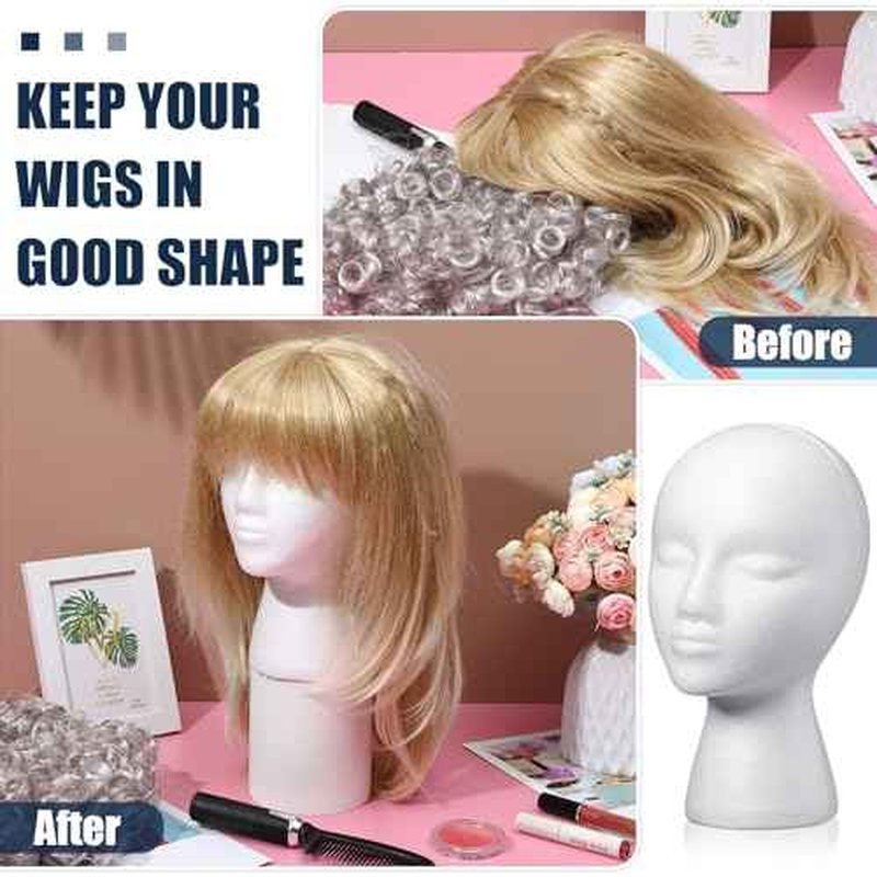Gisafai 18 Pcs Foam Wig Head with 50 Pcs T Pins Female Foam Mannequin Wig Stand and Holder 11" Tall Cosmetics Model Head Display Hair, Hats Hairpieces Display for Home Travel Salon