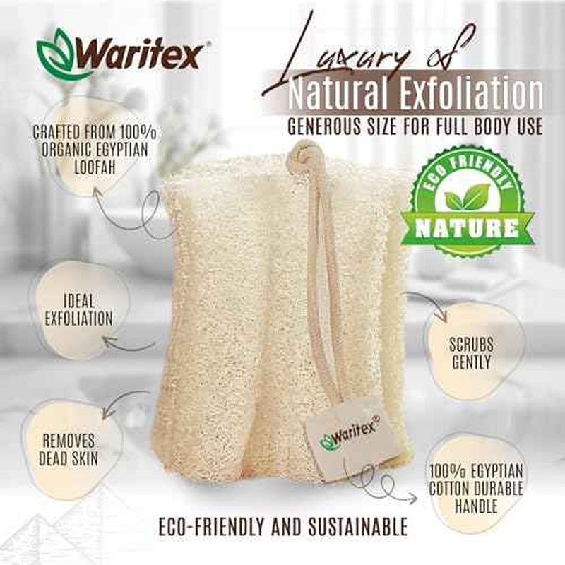 Waritex Premium Natural Egyptian Loofah Sponges, Made from 100% Natural Organic Material, Gentle Skin Exfoliation, and Full-Body Spa Experience ? Eco-Friendly Loofah 2 Count (1 Pack)