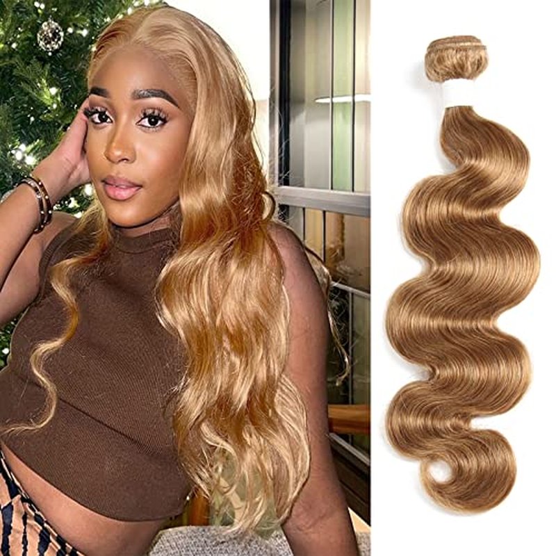 X-TRESS #27 Body Wave Bundles Human Hair 18 Inch - 10A Honey Blonde Brazilian Extensions for Quick Weave Braiding