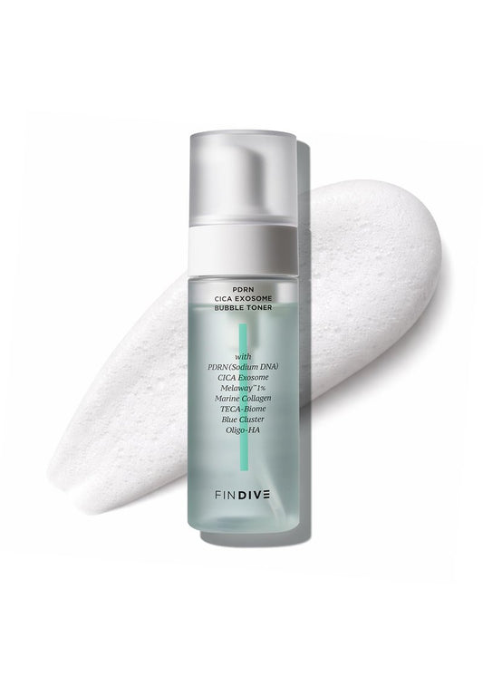 FINDIVE Official PDRN CICA Exosome Bubble Toner, PDRN (Sodium DNA) 1,000ppm, CICA Exosome 1,000ppm, Marin Collagen, Soothes, Regenerates Skin, Korean Skincare 5.07fl.oz