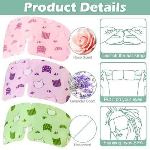 48 Pack Steam Eye Mask Disposable Self Heating Warm Compress for Dry Eyes, Unscented Lavender Rose Scented for Women Men Sleep Spa Travel Relaxing Gift