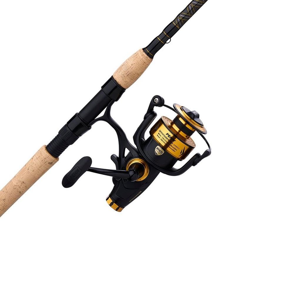 PENN 8’ Spinfisher VI Fishing Rod and Reel Spinning Combo, 8’, 2 Graphite Composite Fishing Rod with 6 Reel, Durable and Break Resistant,Black/Gold