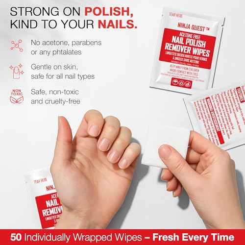 Nail Polish Remover Pads - 100% Non-Acetone - 50 Pack Bulk Set - Individually Wrapped - Quick Nail Polish Remover Wipes - Fingernail Travel Kit to Clear Nail Polish for Home & Professional Removal