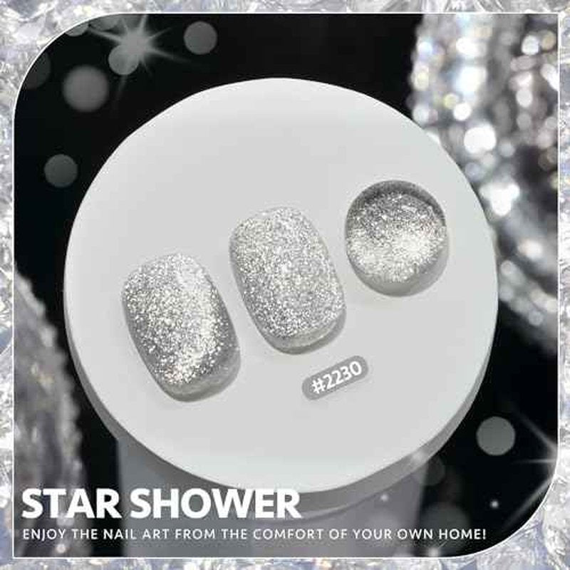 GAOY Platinum Cat Eye Gel Nail Polish, 16ml Silver Glitter Holographic Nail Polish with Magnet, Reflective Translucent UV Gel, 2230 Star Shower