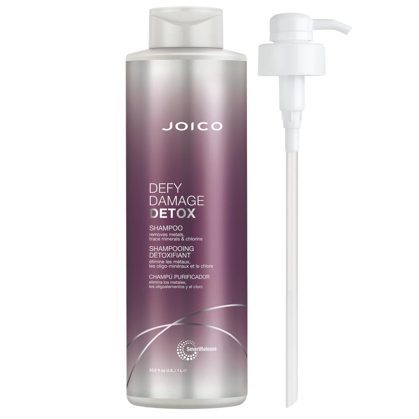 Joico Defy Damage Detox Shampoo with Liter Pump | Removes Chlorine, Hard Water Residue, Product Buildup, Metals, & Trace Minerals | Strengthens Bonds & Preserves Hair Color | 33.8 Fl Oz
