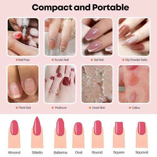 Electric Nail Drill Portable Nail Drill Professional 30000 RPM 13 Salon Quality Drill bits 50 Sanding Bands Portable & Low Noise for Acrylic Nails Gel Polishing Removing Bits Kit for Home Use