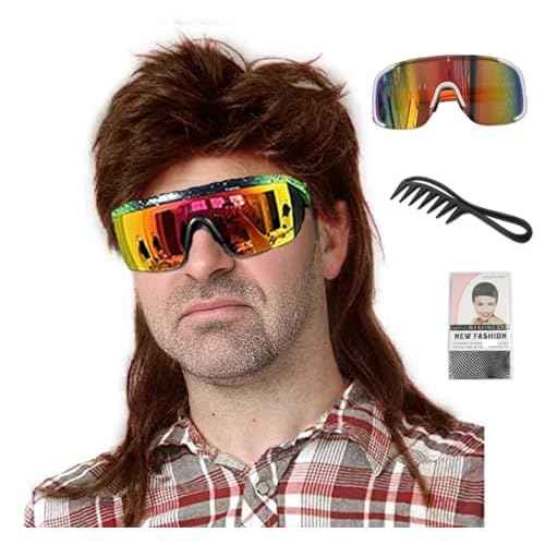 ByouByou Mullet Wigs for Men 80s Costumes Fancy Party Accessory Cosplay Wig (Mdeium Brown)