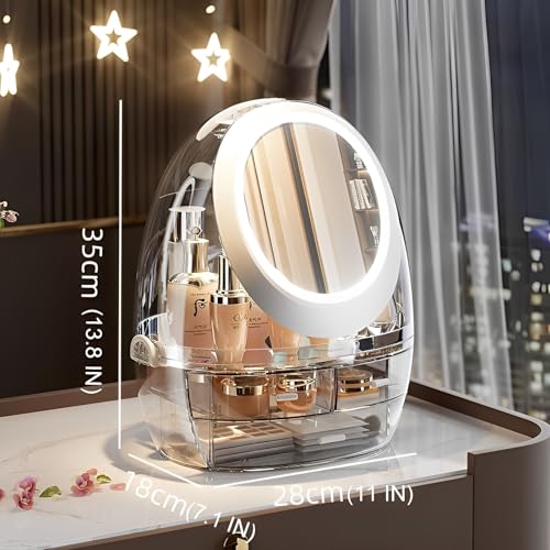 Sooyee Clear Makeup Organizer,Bathroom Counter Organizer, Modern Jewelry and Cosmetic Display Cases with Led Lighted Mirror,Make Up Organizer Stands for Bathroom, Dresser, Vanity Countertop