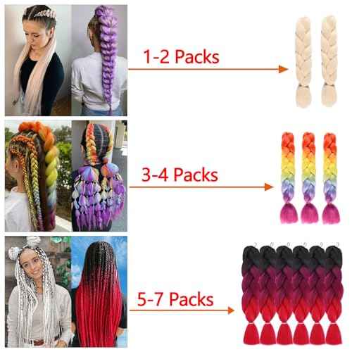 Herina Red Braiding Hair Fake Braids In Hair Extensions 3pcs Red Hair Extensions Heat Resistant Jumbo Braiding Hair For Women(3pc/pack)