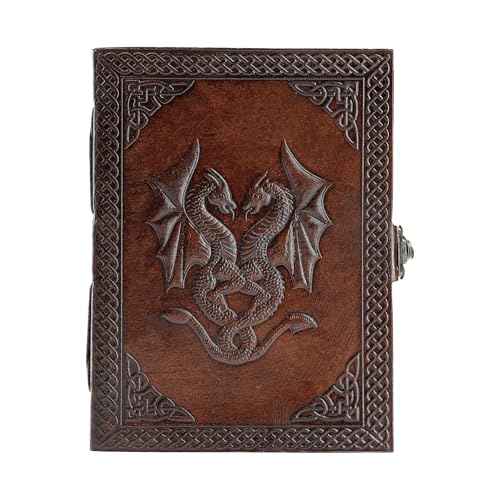 Handmade Leather Double Dragon Journal | Writing Notebook Diary | Bound Daily Notepad for Men & Women Unlined Paper Medium, Writing pad for Artist, Sketch