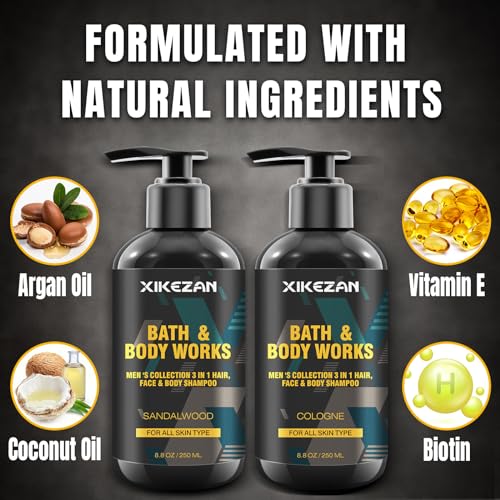 Gifts for Men,Mens Body Wash Gift Set Cleansing & Hydrating Skin w/Face Wash,Deodorant,Sandalwood & Cologne 3 in 1 Hair,Face & Body Wash,Mens Stocking Stuffers Christmas Gifts for Men Him Dad Husband