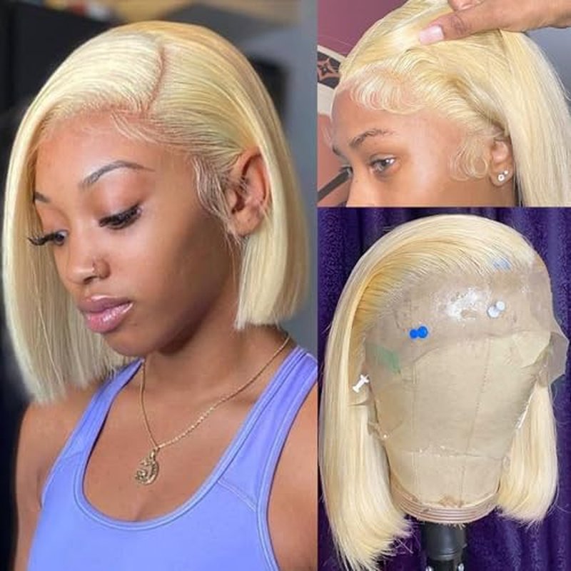 Licoville 8 Inch 613 Blonde Bob Wig Human Hair 13x4 Lace Front Wigs for Black Women Pre Plucked 180% Density HD Bob Wig
