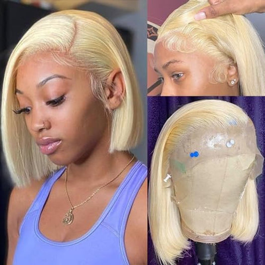 Licoville 8 Inch 613 Blonde Bob Wig Human Hair 13x4 Lace Front Wigs for Black Women Pre Plucked 180% Density HD Bob Wig