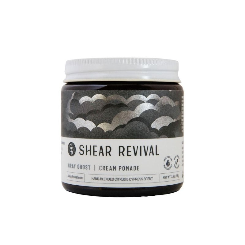 Shear Revival Gray Ghost Cream Pomade for Men & Women - Vegan, Strong Hold, Natural to Matte Finish Hair Styling Cream, For All Hair Types, 100% All Natural Ingredients, Citrus & Cypress Scent, 3.4oz