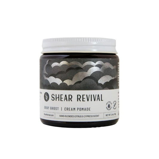 Shear Revival Gray Ghost Cream Pomade for Men & Women - Vegan, Strong Hold, Natural to Matte Finish Hair Styling Cream, For All Hair Types, 100% All Natural Ingredients, Citrus & Cypress Scent, 3.4oz