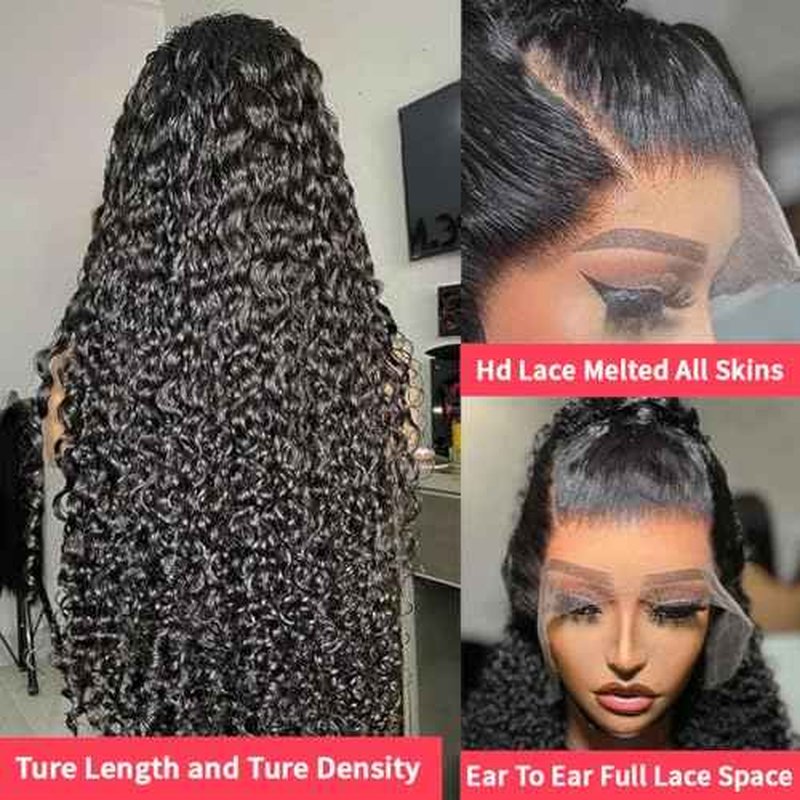 13x6 Water Wave Lace Front Wigs Human Hair Wigs 10A 30 Inch 250 Density HD Transparent Wet and Wavy Lace Front Wigs Human Hair Glueless Deep Curly Lace Frontal Wigs Pre Plucked for Women