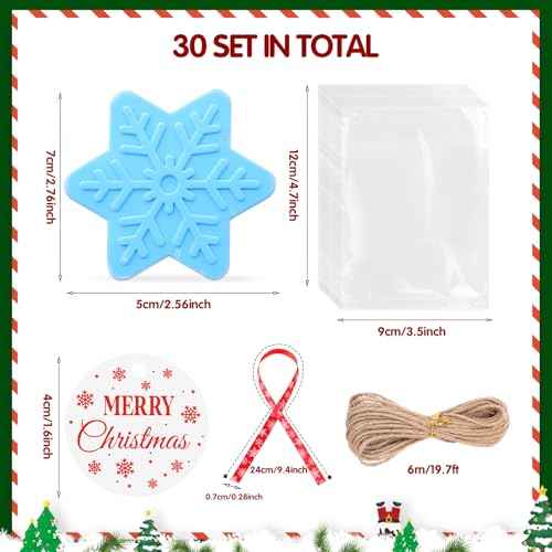 30 Set Christmas Soap Bar Gift Set Christmas Handmade Xmas Tree Santa Clause Gingerbread Snowflake Soaps Bulk Holiday Stocking Stuffer Party Favors for Bathroom(Multicolor,Mixed Style)