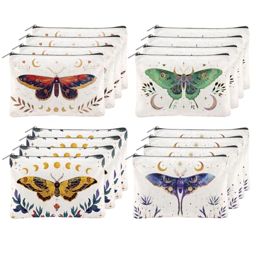 16Pcs Butterfly Makeup Bag Canvas Cosmetic Bag Insects Zipper Cosmetic Bag 5.9x9.06 Inch Polyester Travel Toiletry Pouch for Women Party Shopping Home Travel
