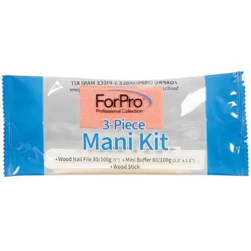 ForPro 3-Piece Mani Kit, 100-Count, Individually-Packed Manicure Set, White Wood Nail File 80/100 Grit, Orange Mini Buffer 80/100 Grit, Wood Stick