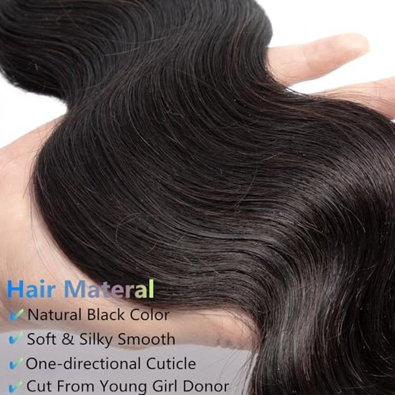 Human Hair Bundles 12 14 16 Inch Body Wave Bundles Human Hair 12A 100% Unprocessed Brazilian Virgin Hair Weave 3 Bundles Natural Black (12 14 16, Body 3Bundles)