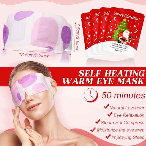 Bonuci 12 Pcs Christmas Steam Eyemasks Bulk Christmas Stocking Stuffer for Coworker Employee Staff Xmas White Elephant Gift Basket Stuff Party Favor for Adult Women Men Lavender Scent Sleep Eyemask