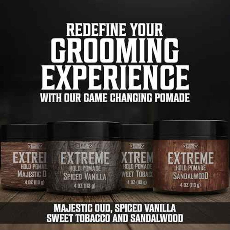 Viking Revolution Sandalwood Hair Pomade for Men - Extreme Hold Water-Based Hair Gel - Extra Firm Strong Hold With High Shine - Mens Pomade (4oz)