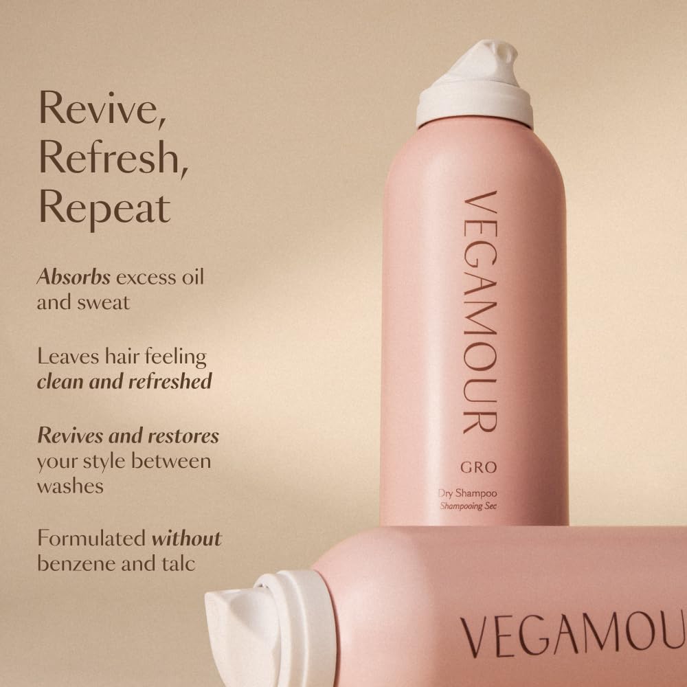 VEGAMOUR GRO Dry Shampoo Travel Size, Volumizing Dry Shampoo Spray Formulated Without Benzene, Supports Thicker Fuller Looking Hair, Natural Citrus Scent, 1.8 oz