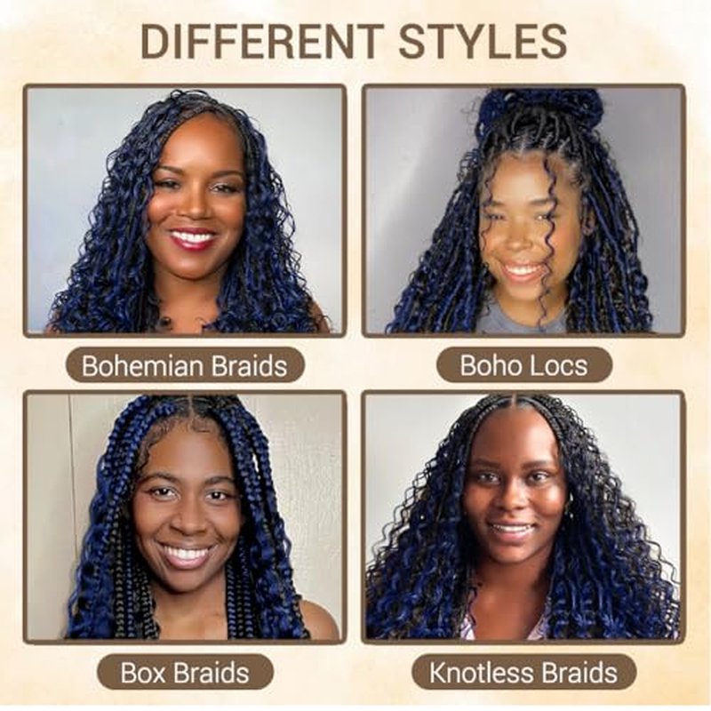 Human Braiding Hair for Boho Knotless Braids 2 Bundles 16 Inches 80g Deep Wave 10A Brazilian Virgin Human Bohemian Hair for Braiding 1bPblue