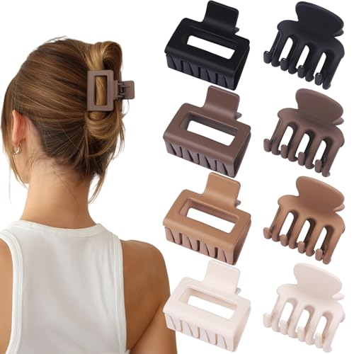 Medium Hair Clips Combination 2 Styles Small Claw Clips for Thin Hair 8 Pcs Matte Non-slip Rectangle Jaw Clips Square Hair Accessories for Women and Girls (Brown)
