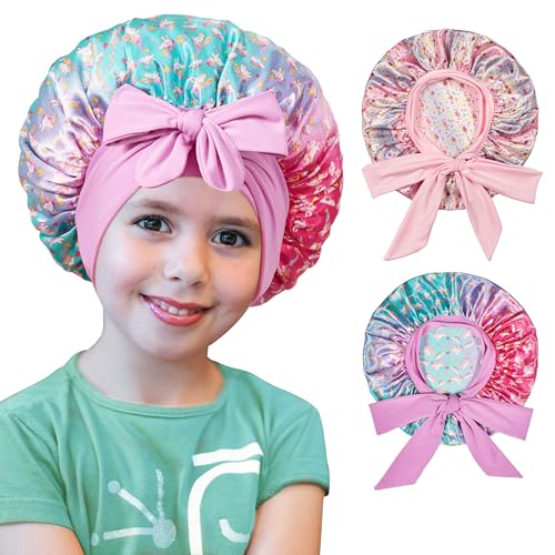 2 PCS Kids Bonnets for Girls, Silk Bonnet for Kids, Satin Bonnet for Sleeping, Baby Toddler Tie Bonnet Sleep Cap