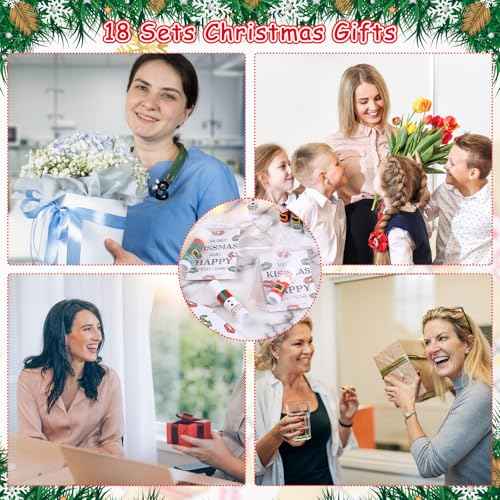 Christmas Lip Balm Bulk, 18Pcs Christmas Lip Balm Set with Cards and Organza Bags, Xmas Lips Balms Gift Set for Teens and Adults, Xmas Stocking Stuffer Party Supplies, Lips Care