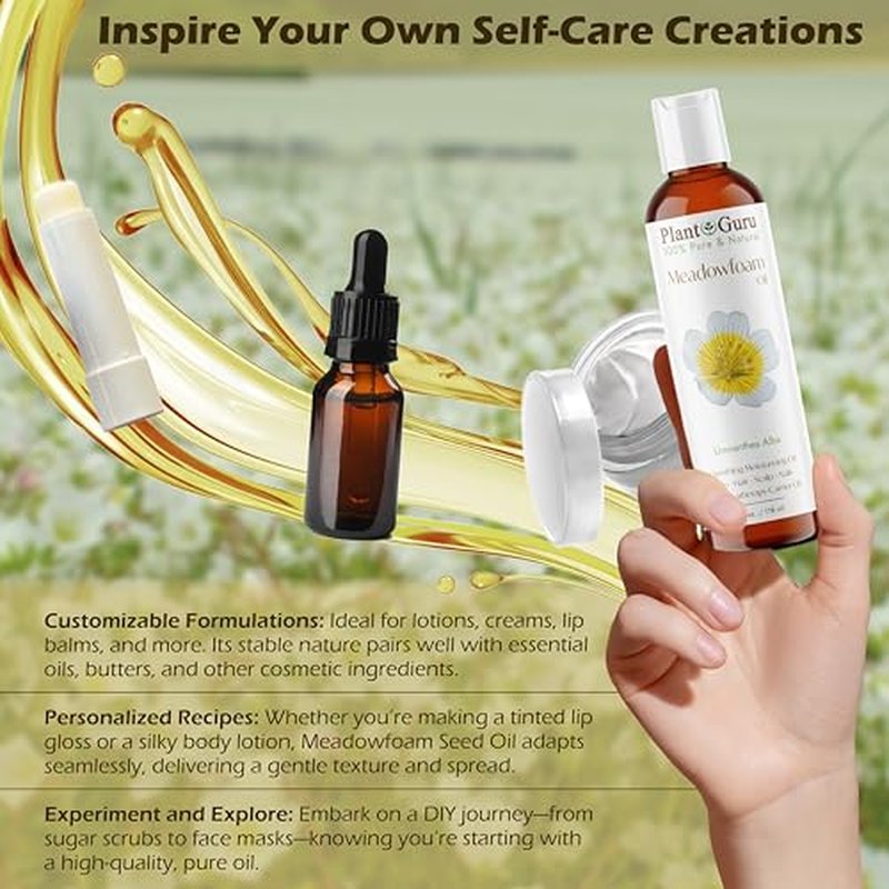 Meadowfoam Oil 32 fl. oz. Cold Pressed 100% Pure Natural Carrier ? Skin, Face, Body, and Hair Moisturizer. Ideal for DIY Creams, Lotions, and Lip Balms
